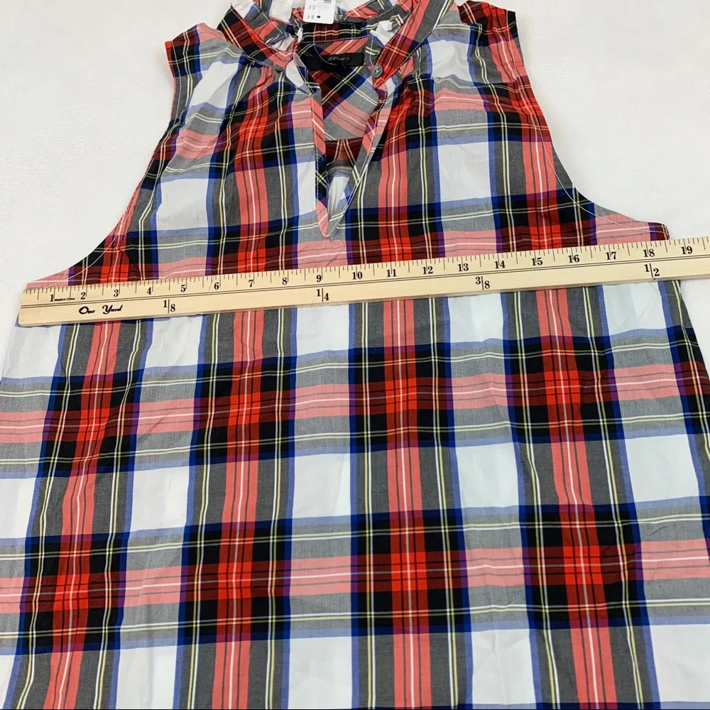 J Crew Ruffle Neck Cotton Plaid Top Holliday‎